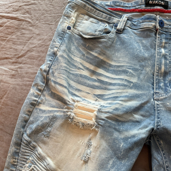Makobi Jeans Moto Biker Slim Fit Distressed Denim Naxos 42x32 Hip Hop Streetwear - Picture 8 of 15